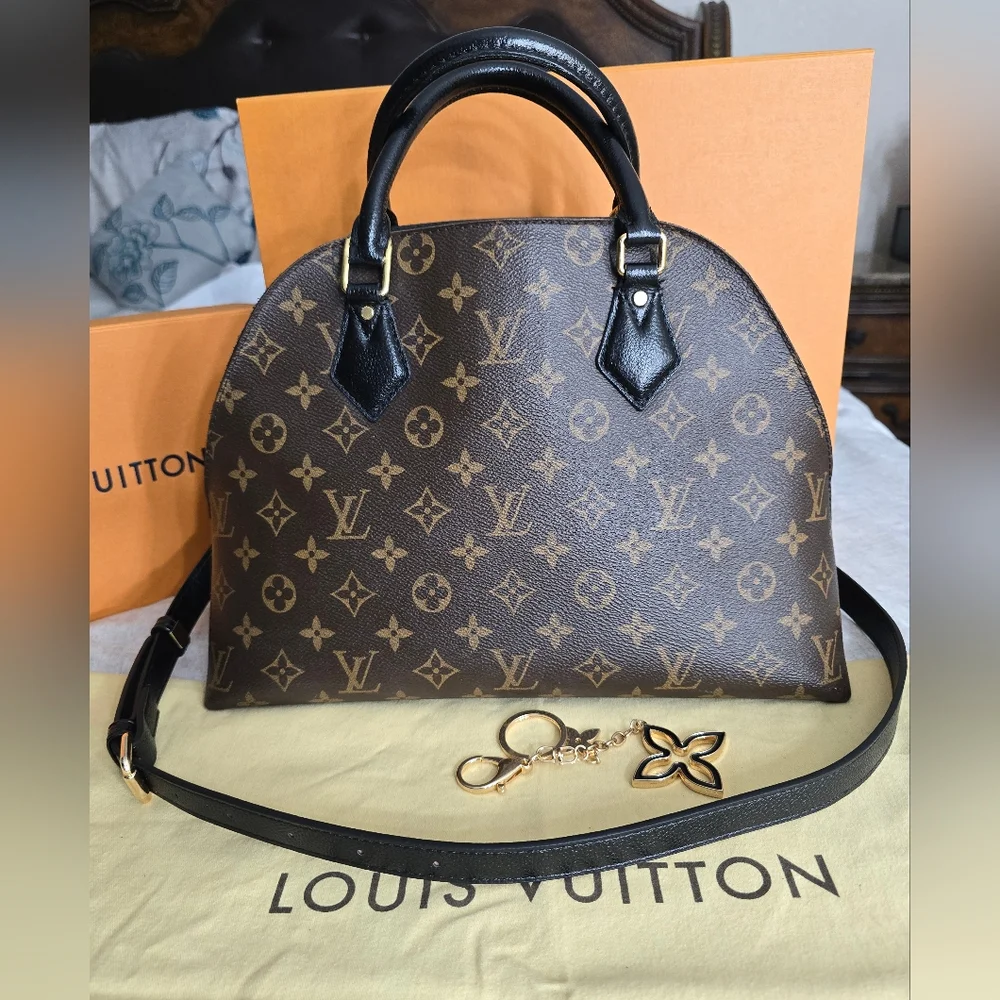 Louis Vuitton Brown Monogram Alma PM Satchel with Black Handles